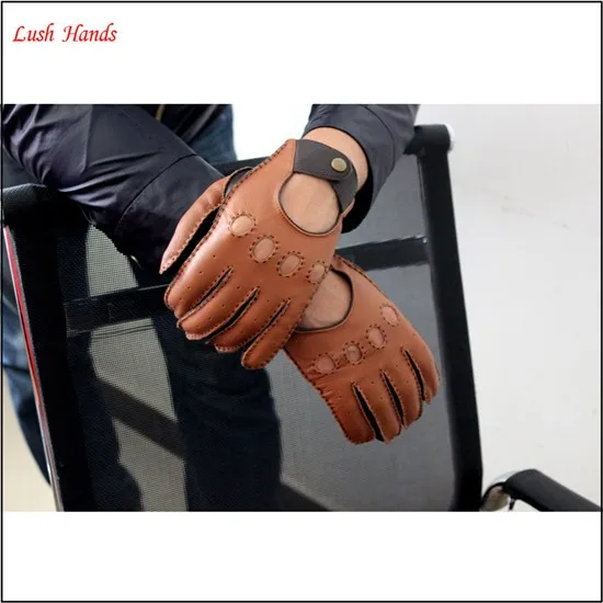 Tan/brown handseam goat nappa leather gloves mens driving leather gloves