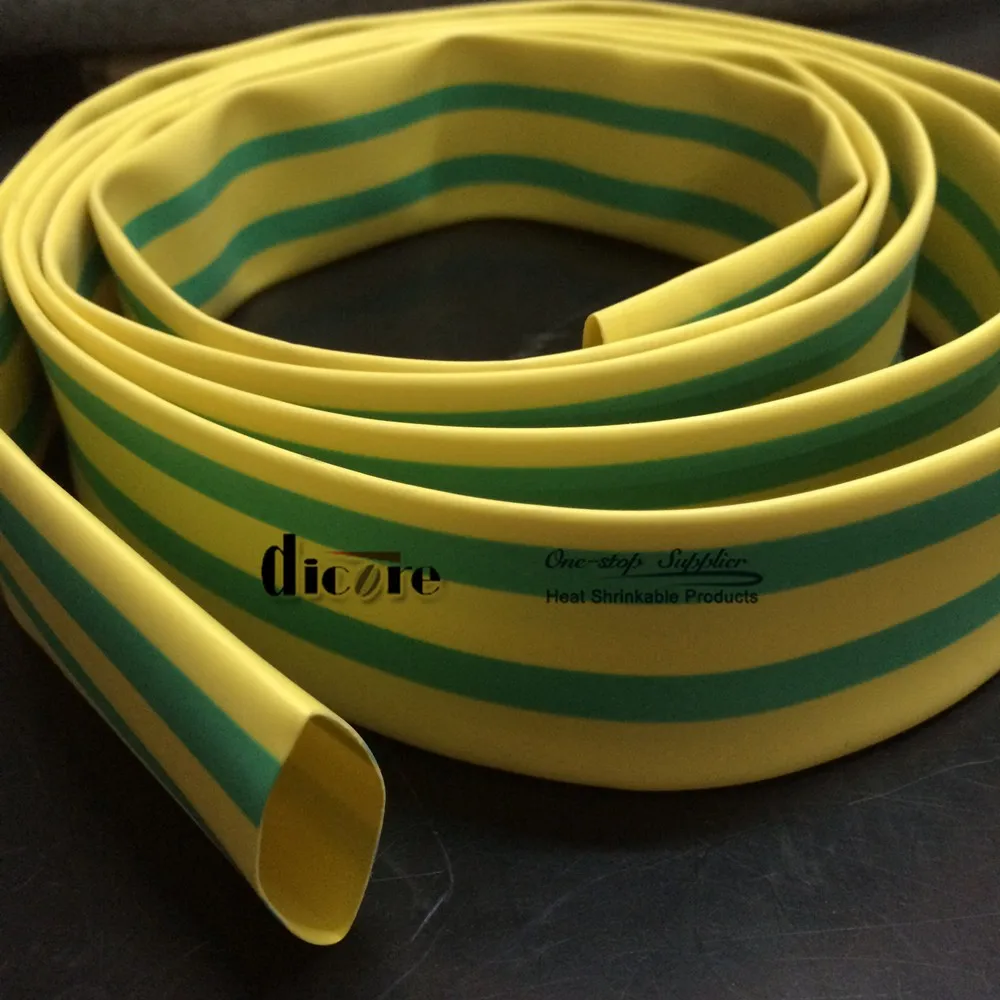 30mm Dia Yellow Green Stripe Heat Shrink Sleeve For Grounding Wire