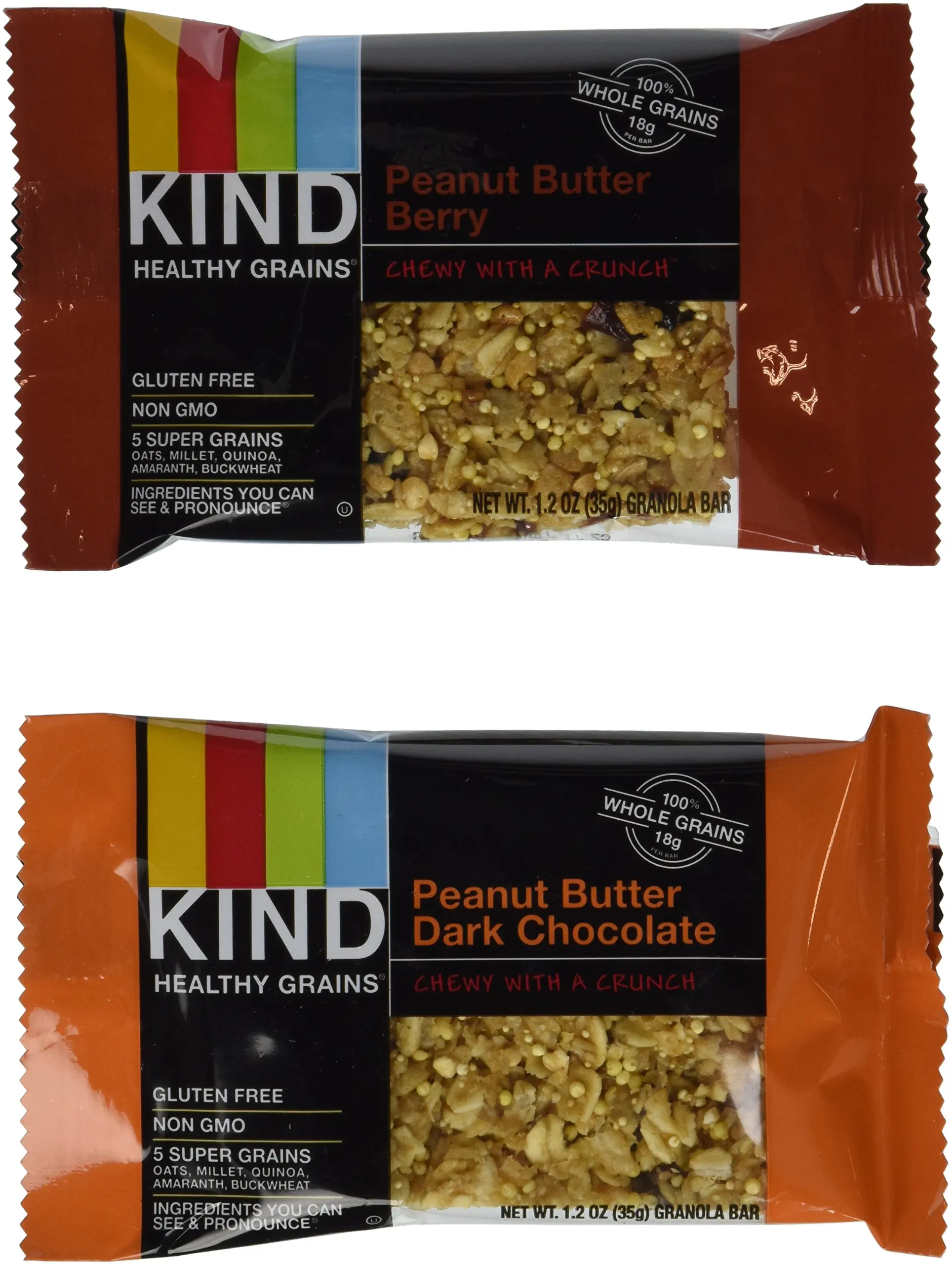 KIND Healthy Grains Granola Bars, Peanut Butter Lovers Variety Pack, Gluten Free, 1.2oz Bars, 15 Count