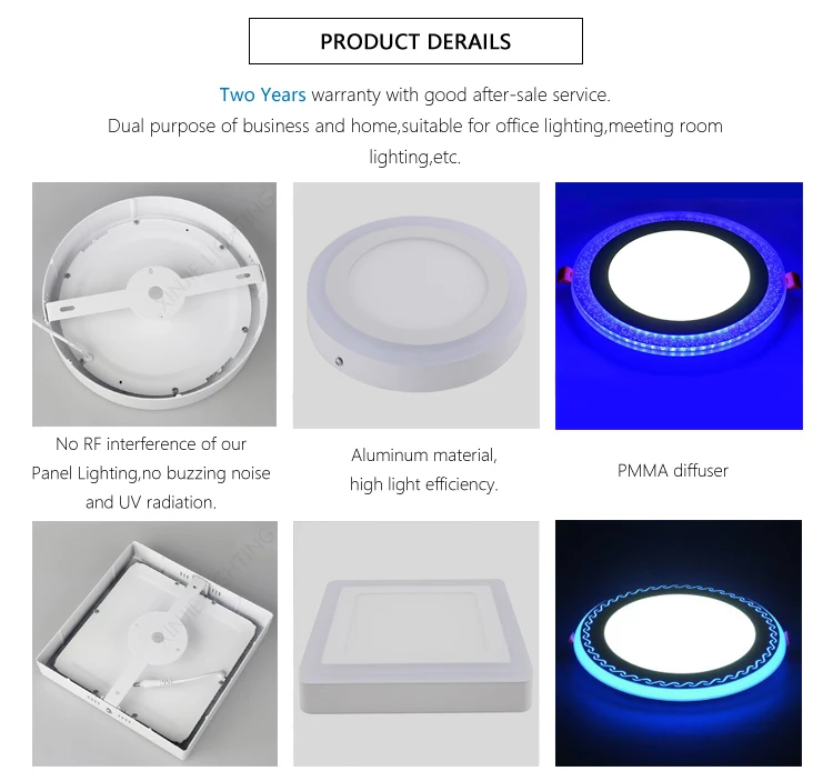 3W + 3W Round Square Blue And White Two Color LED Panel Light 480 Lumens