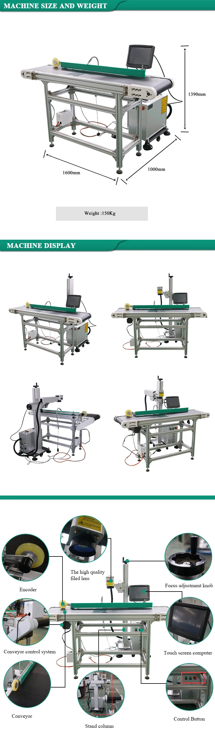 Online flying fiber laser marking machine with touch screen pc