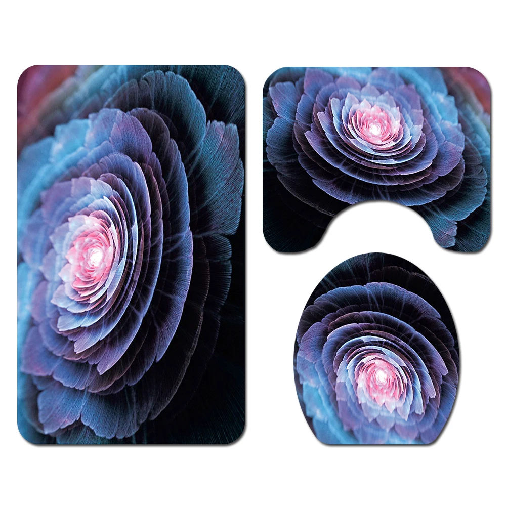 Flowers Amazon hot selling waterproof polyester fabric 4 piece bathroom rug mat and shower curtain sets