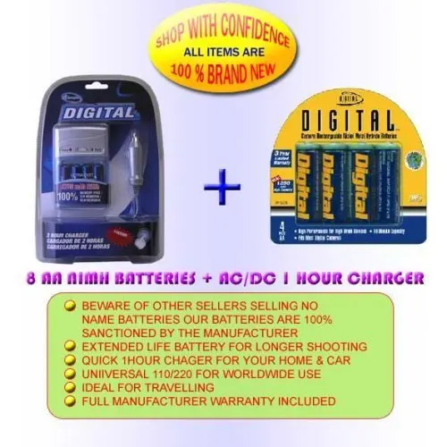 Sony DSC-P51 Digital Camera Battery Charger Replacement for 4 AA NiMH 2800mAh Rechargeable Batteries with Charger
