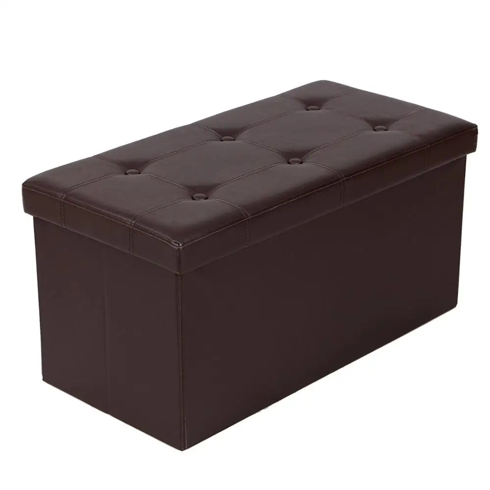 Cheap Inexpensive Brown Faux Leather Ottoman Seat Storage Box Ottoman