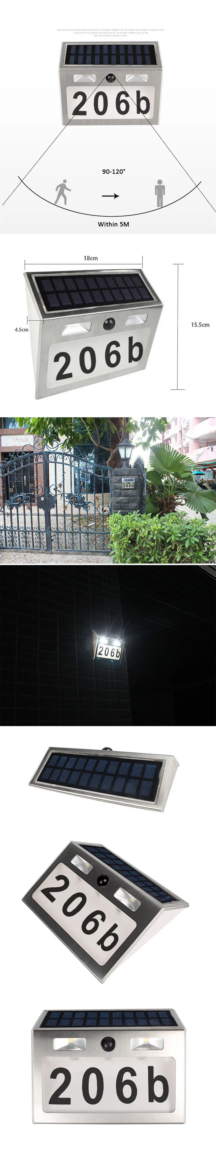 Solar Stainless Steel Led Address Number White Light Illumination Doorplate House Number
