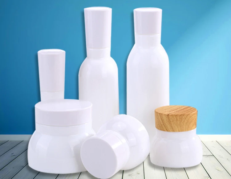 Opal Cream Jar With Black White Lids / Glass Ceramic Cosmetic Jars