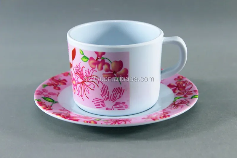 Flower Design Melamine Tea Cup And Coaster Set