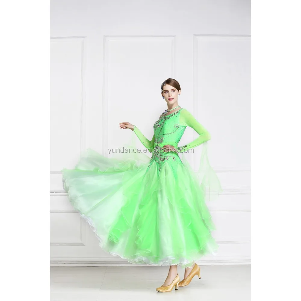 International Standard Waltz Lyrical Dance Costume Dress Green B14362
