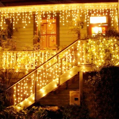 Christmas Lights Outdoor Decoration 4-5m Droop 0.4-0.8m Led Curtain Icicle String Lights Garden Xmas Party Decorative Lights