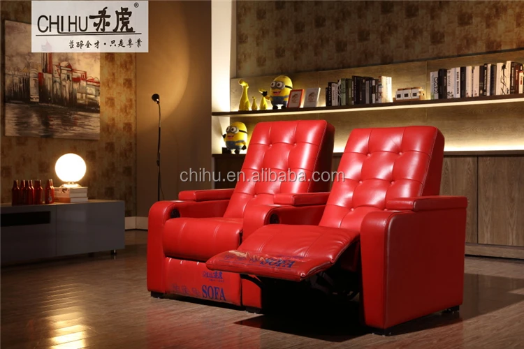 Top Grain Leather Power Reclining Movie Theater Sofa Vip Seating Room