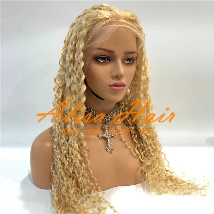 Popular 613 Blonde Loose Curly Long Virgin Human Hair Lace Front Wigs