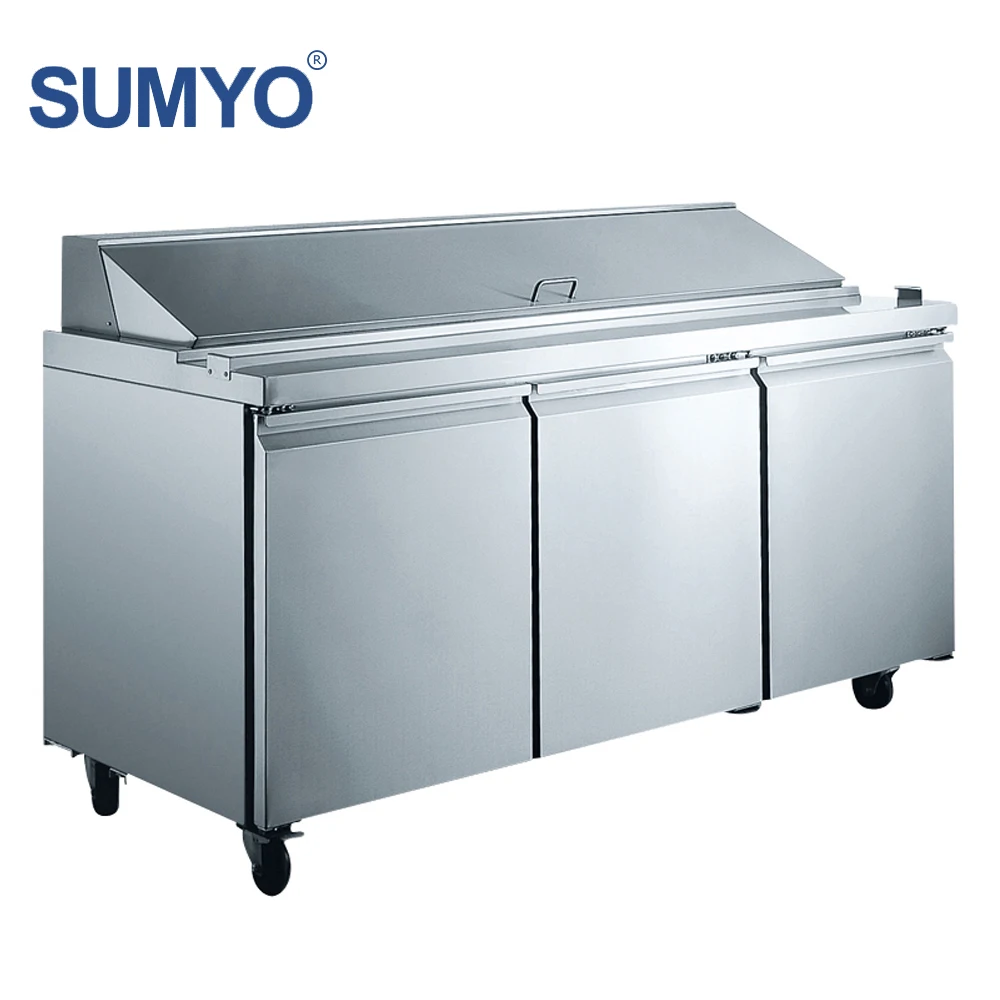 Commercial 3 Door Salad Bar Display Fridge For Hotel Restaurant Buffet With Lid Antidust Large