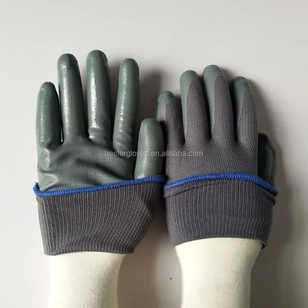 Nylon 13g Knitted Fishing Gloves With Nitrile Coated Diesel Protection