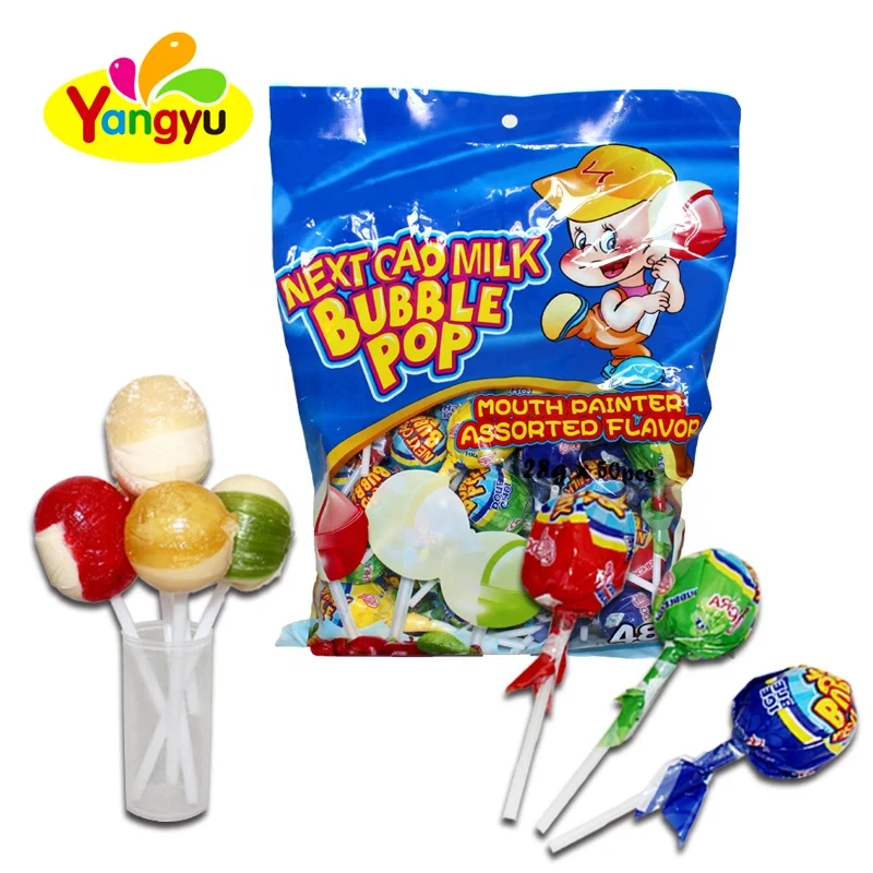 Milk Assorted Double Flavor Lollipop Filling Bubble Gum Buy Lollipop