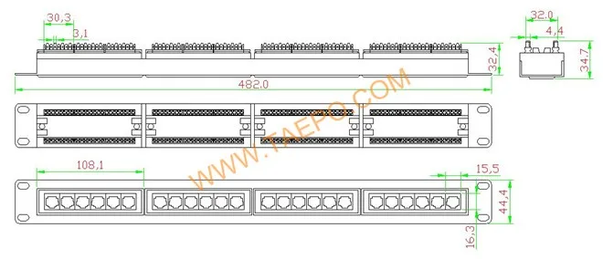 19 Inch Utp Rj45 1u 2u Cat5e Cat6 24 Port 48-port Network Patch Panel