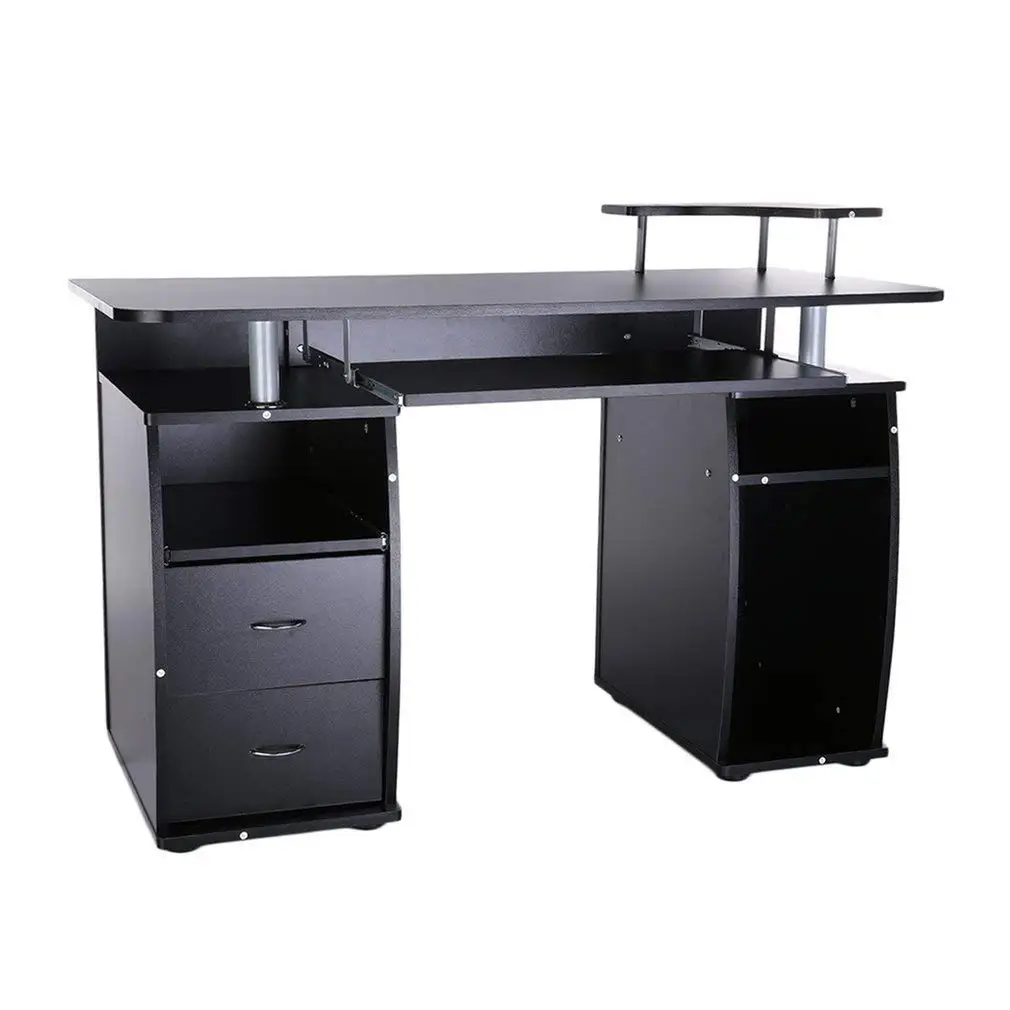 Coldcedar Contemporary Home Office Espresso Computer Desk Table with Pull-Out Keyboard Tray and Drawers Black
