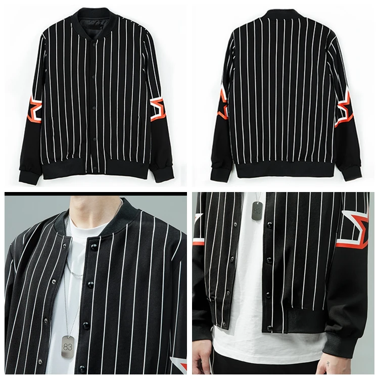 Zip Up Black And White Vertical Striped Jacket Baseball Jackets