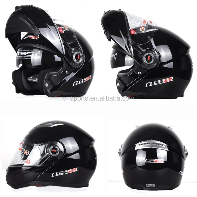 high-gloss Dual Lens Flip Up Front Motorcycle Helmet XL black 