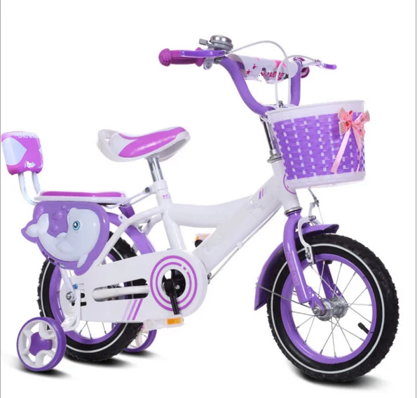 purple bicycle with basket