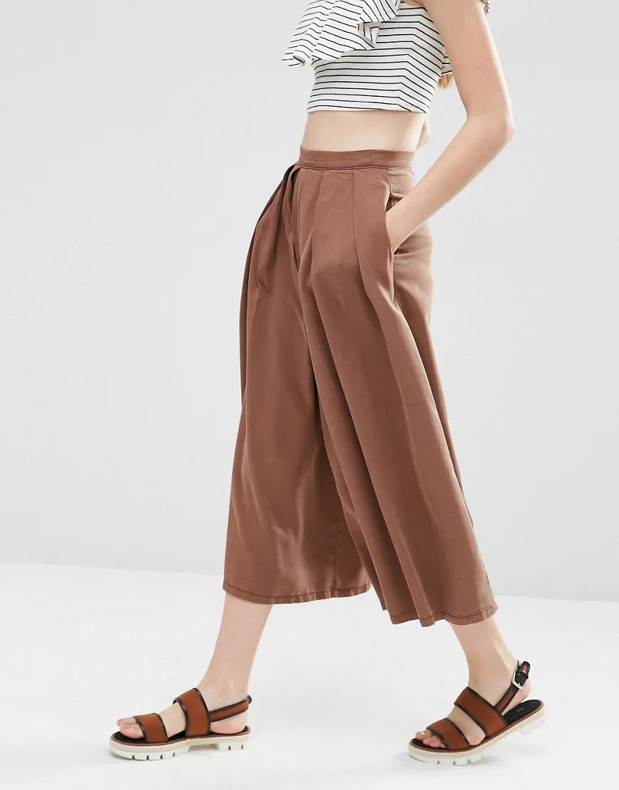 zara green pleated culottes