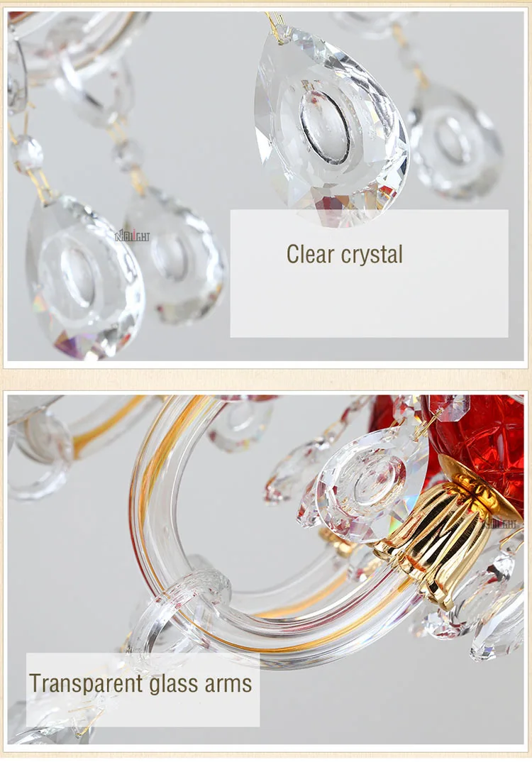 European red glass candle crystal chandelier for romantic bar living room restaurant bedroom wedding room