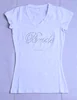 Fashion V-Neck Short Sleeve 160g Cotton Rhinestone T-shirts Custom