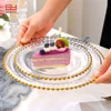 13inche Stocked FDA/SGS Best Selling Elegant Soda-lime Customized Gold/Silver Glass Beaded Charger Plates for party/wedding