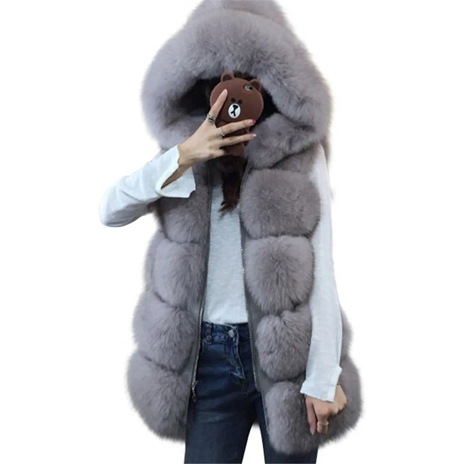 fox fur vest with hood