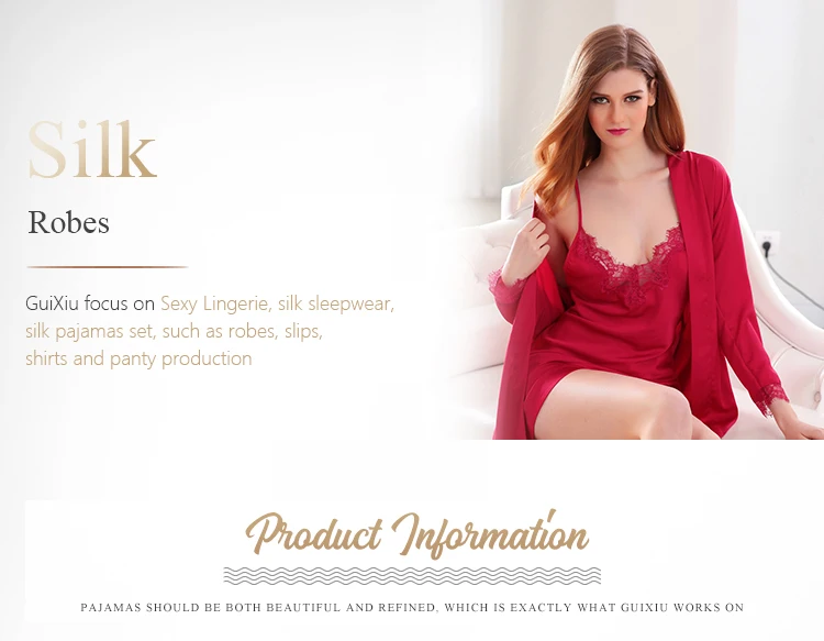 Hihg quality charming Bathrobes red lightweight dressing gown embroidered sexy satin Robes GX17031