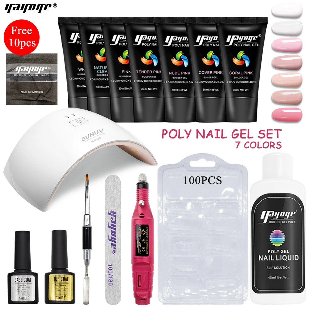 Acrylic Nail Art Poly Gel Kit With 24w Led Lamp False Nail Tips