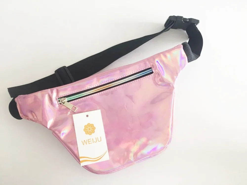 pink holographic bum bag