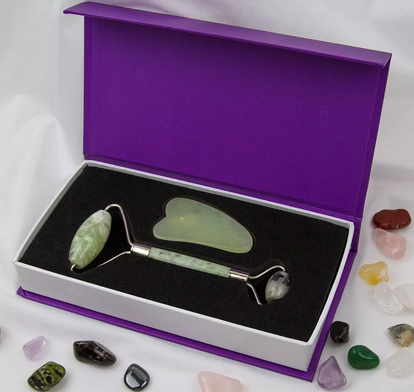 Jade Roller Real Natural Stone Facial Massager Welded Smooth Double