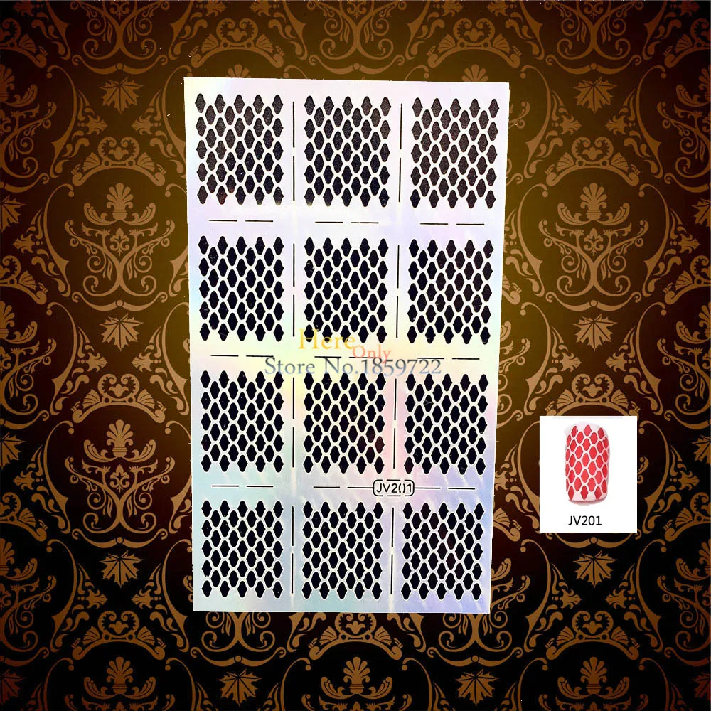 1PC DIY Glitter Nail Stickers Fingernails Salon Hollow Out Irregular Diamond Grid Pattern HJV201 Manicure Nail