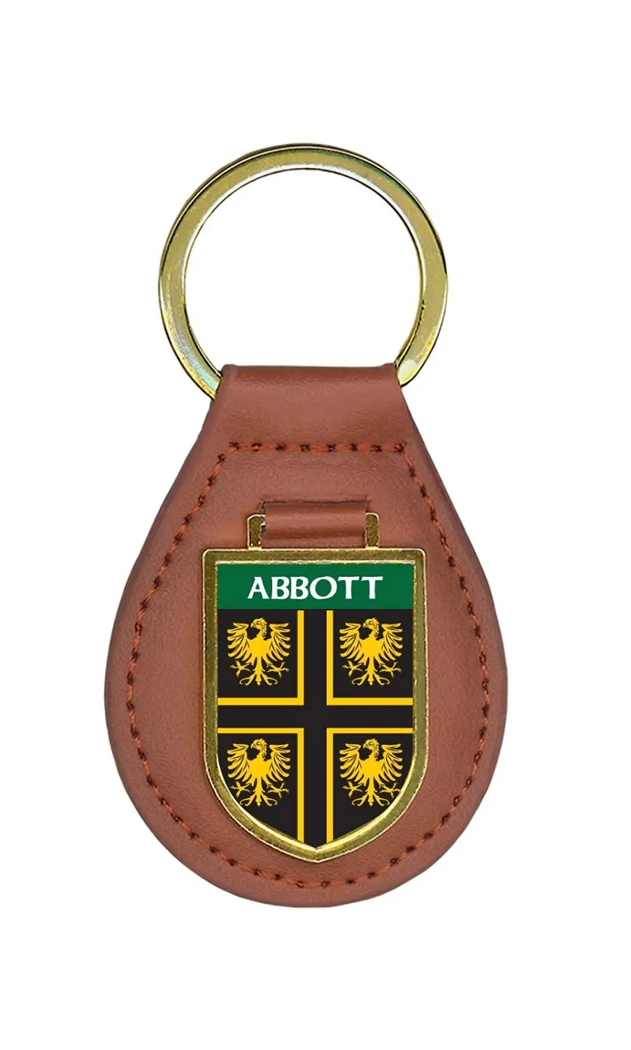 OHare Family Crest Surname Coat Of Arms Brown Leather Keyring Engraved