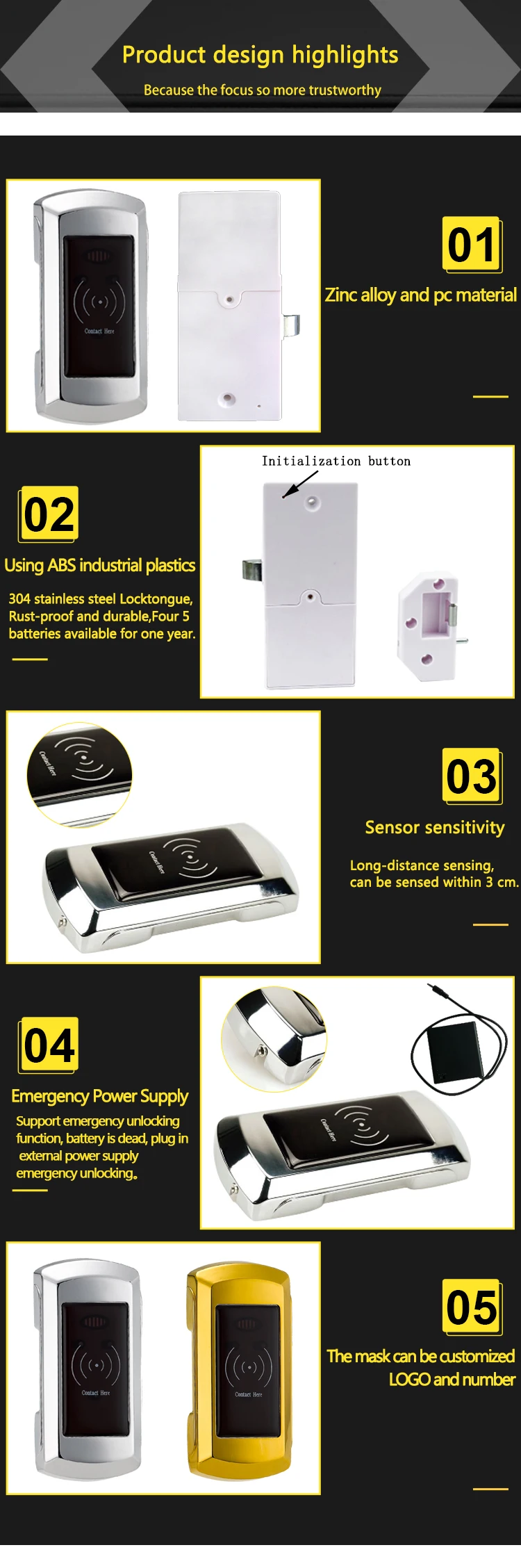 High Sale Zinc alloy intelligent keyless Sauna Intelligent RFID Card Reader sauna room electronic locker lock