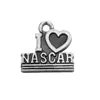 cute heart shape antique silver plated engraved message I love nascar charms for car enthusiast