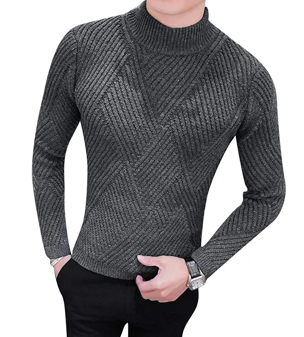 desolateness Mens Long Sleeve Knit Mock Turtle Neck Pullover Pure Colour Sweaters