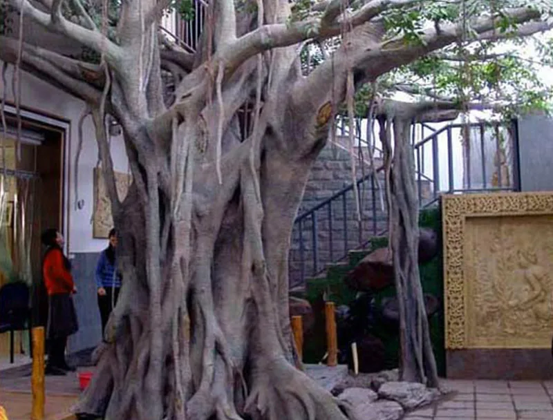 Guangzhou Wholesale Indoor Artificial Banyan Ficus Tree,Real Wooden