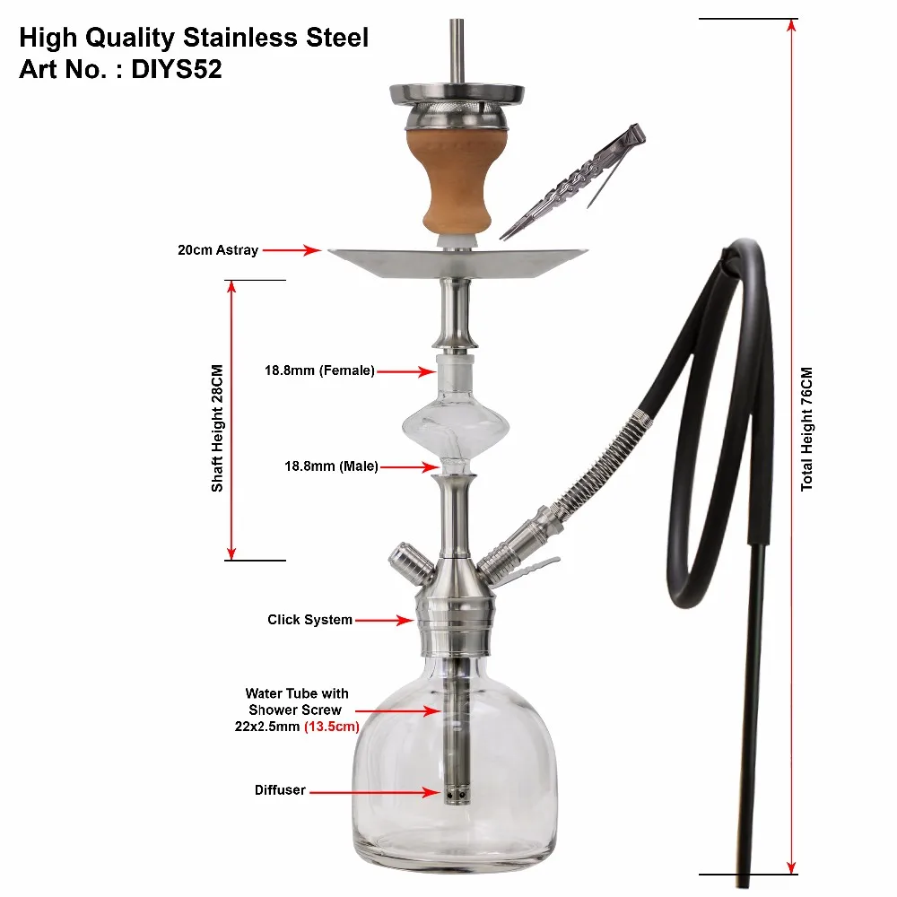 Top Quality Stainless Steel Shisha Medium Size Ss 304 Click Hookah Diy