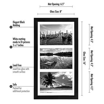 8x16 Collage Picture Frame - Display Three Photos Sized 5x7 On Your ...