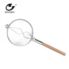 Hot selling kitchen helper big stainless steel strainer with long wooden handle 30cm