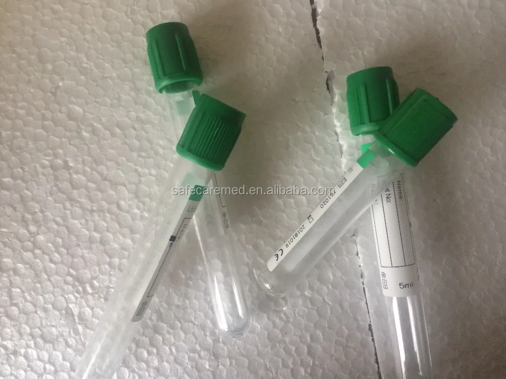 Disposable Medical Vacuum Blood Collecting Tubes With Green Cap,Gel And Lithium Heparin Tube