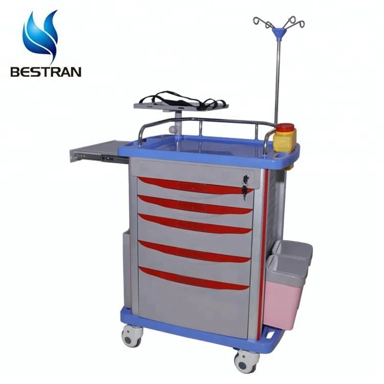 Btey001 Ce Iso Medical Abs Top Sell 5 Drawers Veterinary Crash Cart