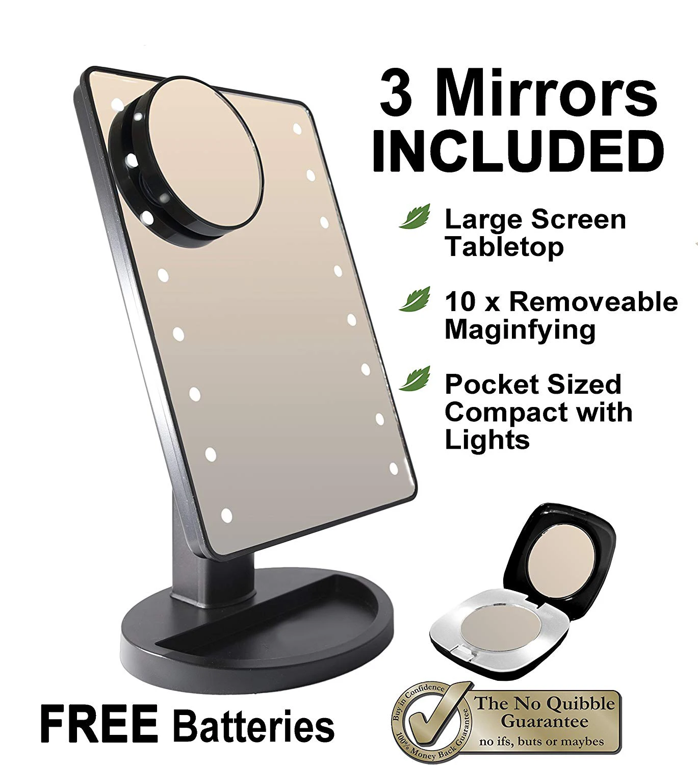 Makeup Mirror 16 LED Lighted Vanity Mirror with Touch Screen and Detachable 10X Magnifying Spot Mirror