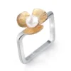 Special Silver Clover Flower cultured pearl ring