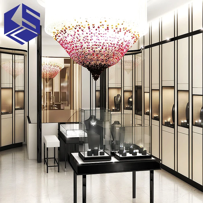 Interior Luxury Wood And Glass Jewelry Display Showcase Display