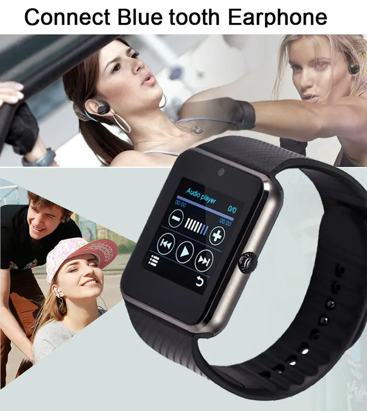 Touch screen sport GT08 Plus Connectivity Android Phone Sync Notifier Support Sim TF Card MP3 Metal Watch Smart