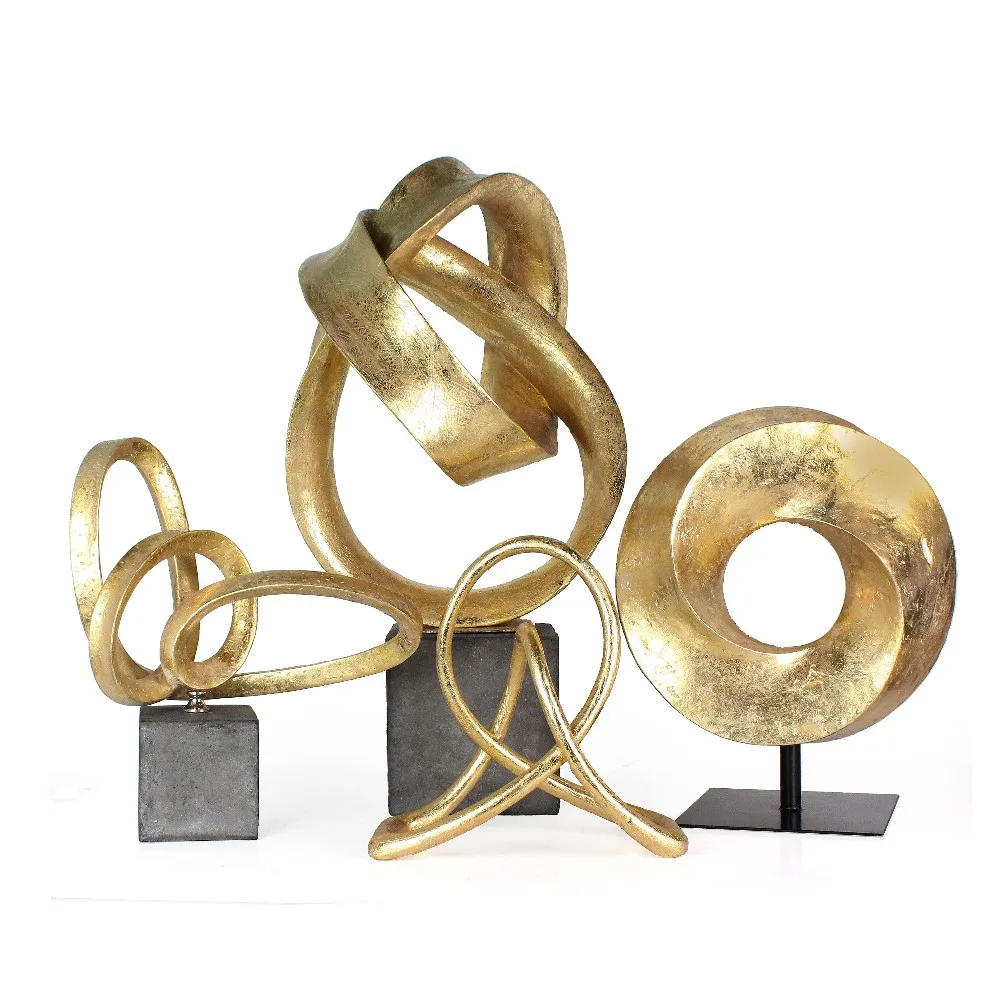 Resin Gold Ribbon Sculpture with Metal Base Tabletop Home Decor supplier