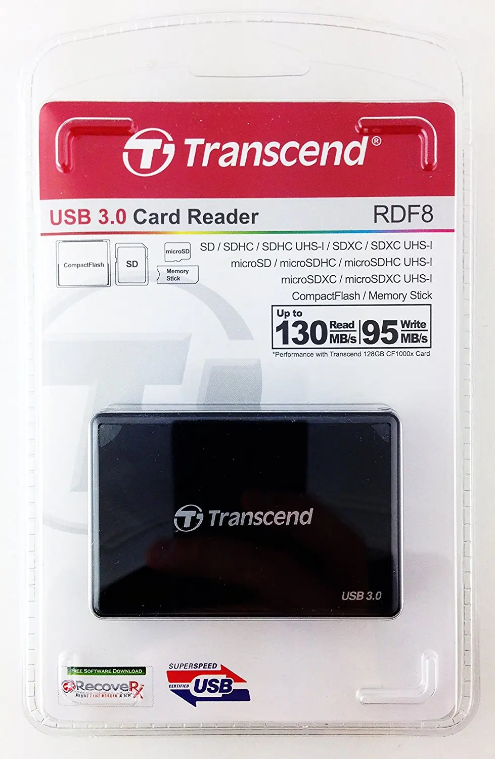 Transcend USB 3.0 Super Speed Multi-Card Reader for SD/SDHC/SDXC/MS/CF Cards (TS-RDF8K)
