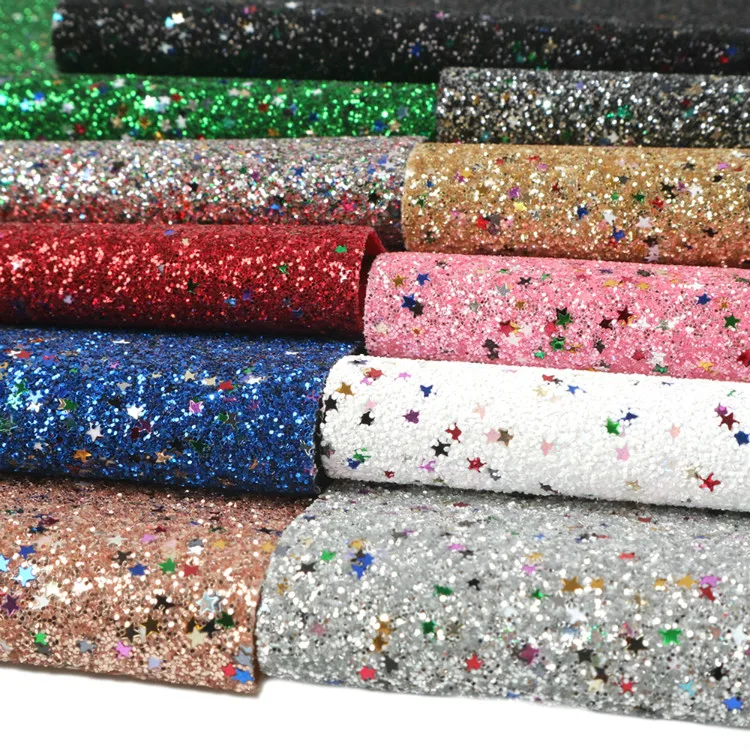 30x140cm Star Sequin Chunky Glitter Vinyl Faux Synthetic Leather Roll